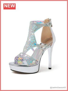 Strappy Gladiator Platform Heels with Rhinestones, Open Toe High Heel Sandals